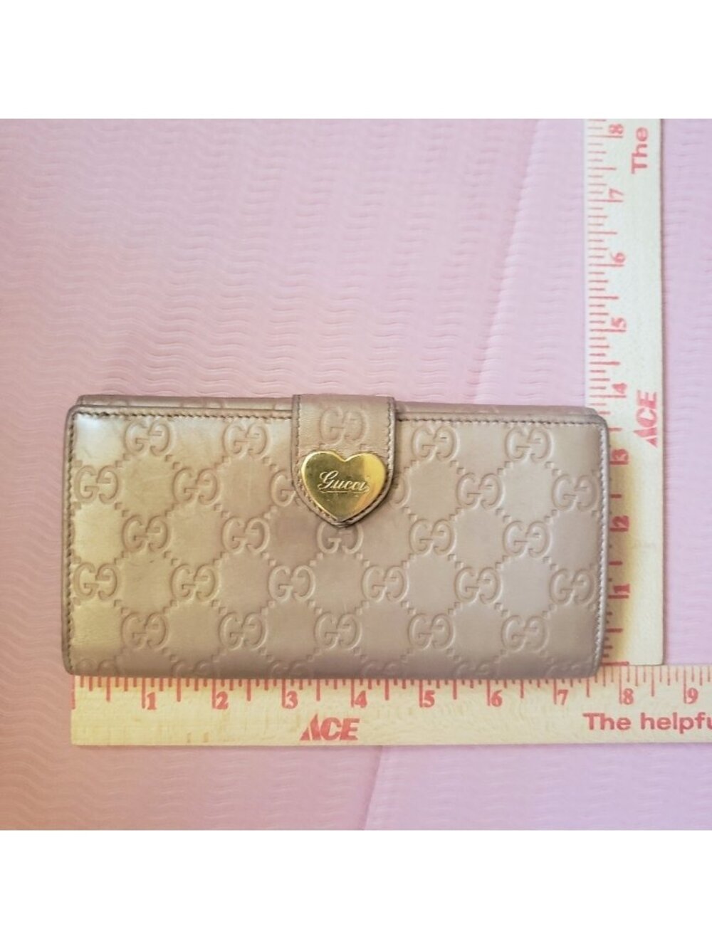 Gucci Guccissima Metallic Gold GG Leather Heart Snap Continental Long Wallet COA - Picture 13 of 16